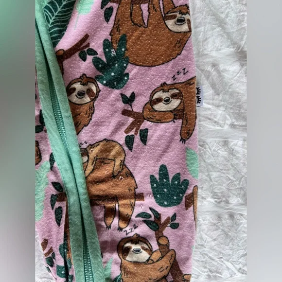 Little Sleepies Pink Sleepy Sloth Bamboo Zippy Pajamas Size 3-6M - Picture 9 of 12